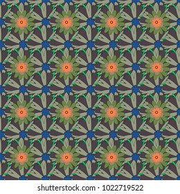 Vector floral pattern with abstract flowers. Abstract seamless design. Grunge gray, green and blue background. Textile print for bed linen, jacket, package design, fabric and fashion concepts.