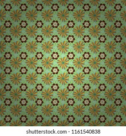 Vector floral pattern with abstract flowers. Grunge brown, green and orange background. Abstract seamless design. Textile print for bed linen, jacket, package design, fabric and fashion concepts.