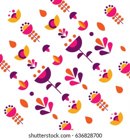 Vector floral pattern with abstract spring blooming flowers. Colorful flat illustration.