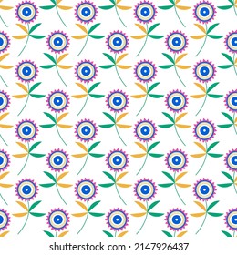 Vector floral pattern. Background in Ditsy style of flowers on a white background. Stylish template for trendy prints. Botanical background for fabric, clothing, wallpaper, wrapping paper, stationery.