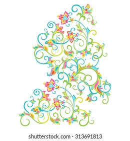 Vector floral pattern with baroque ornamental elements. Beautiful design element. Can be used for cards, invitations, fabrics, wallpapers, scrap-booking, ornamental template for design and decoration.