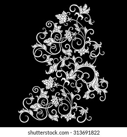 Vector floral pattern with baroque ornamental elements. Beautiful design element. Can be used for cards, invitations, fabrics, wallpapers, scrap-booking, ornamental template for design and decoration.