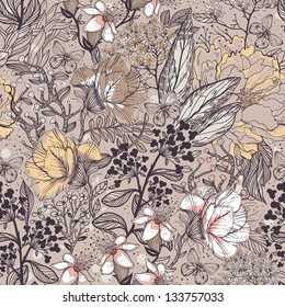 vector floral pattern with beige garden flowers