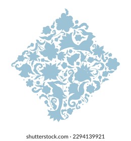 Vector floral pattern with birds, vignette, border, card design template. Elements in Eastern style. Ornate decoration, floral silhouette illustration. Arabic ornament. Isolated ornaments. Ornamental 
