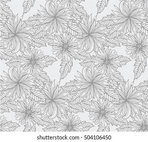 Vector floral  pattern. Black and white background with outline hand drawn rose flowers. 