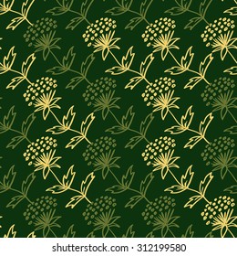 Vector Floral Pattern with blooming flowers and leaves. Seamless hand drawn doodle background for textile or wallpaper