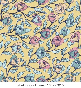 vector floral pattern with blooming poppies