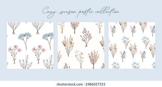 Vector floral pattern collection. doodle flowers seamless pattern on white background