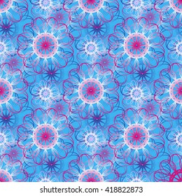 Vector floral pattern. Color lace seamless pattern on a blue background.