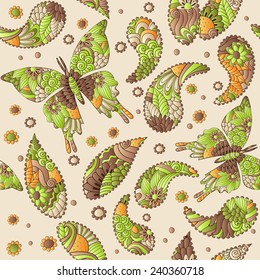 Vector floral pattern with colorful fantasy butterflies and elements, pattern can be used for wallpaper, pattern fills, web page background, surface textures 