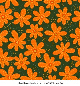 Vector floral pattern. Colorful seamless botanic texture, detailed flowers illustrations. Doodle style, spring floral background.