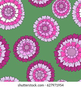 Vector floral pattern. Colorful seamless botanic texture, detailed flowers illustrations. Doodle style, spring floral background.
