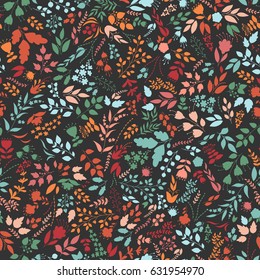 Vector floral pattern. Colorful seamless botanic texture, detailed flowers illustrations. Doodle style, spring floral background.