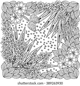 Vector floral pattern. Coloring book page for adult. square form