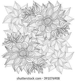 Vector floral pattern. Coloring book page for adult. square form