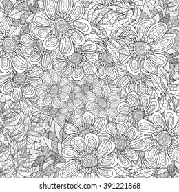 Vector floral pattern. Coloring book page for adult. square form