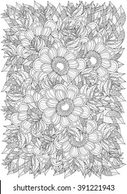 Vector floral pattern. Coloring book page for adult. A4 format