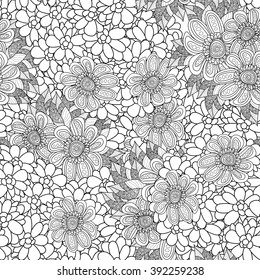 Vector floral pattern. Coloring book page for adult. Seamless design