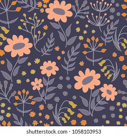 Vector floral pattern in doodle style with flowers and leaves. Gentle, spring floral background.Vector set of packaging design templates, seamless patterns and frames with copy space. modern ornaments