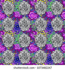 Vector floral pattern in doodle style with flowers. Gentle, tender floral background. 