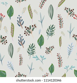 Vector floral pattern in doodle style with flowers and leaves.spring floral background.Seamless vector on white background 

