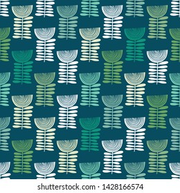 Vector floral pattern in doodle style with flowers and leaves. Gentle, spring floral background.