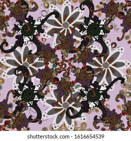 Vector floral pattern in doodle style with flowers. Gentle, summer floral on gray, brown and neutral colors. Vector illustration.