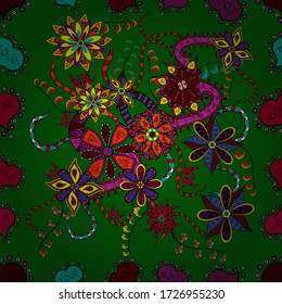 Patrón vectorial floral en forma de doodle con flores. Fondo floral suave. Flores de color negro, rojo y verde.