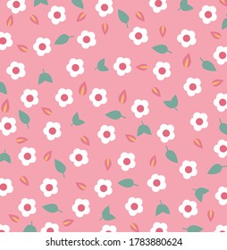Vector floral pattern in doodle style with flowers and leaves.