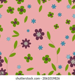 Vector floral pattern in doodle style with flowers and leaves. Spring colorful ornament for textile and napkin.