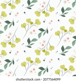Vector floral pattern in doodle style with flowers and leaves background design include swatch