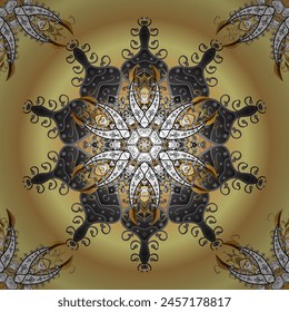 vector floral pattern in doodle style with flowers and leaves. Gentle, spring floral on pleasant colors. vector illustration. Mandala. Golden. 