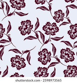 Vector floral pattern in doodle style with flowers and leaves