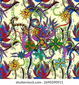 vector floral pattern in doodle style with flowers. Gentle, nice floral background. Flowers on pleasant colors.