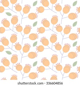 Vector floral pattern in doodle style with flowers and leaves. Seamless pattern can be used for wallpaper, pattern fills, web page background, surface textures. Gentle, spring floral background.