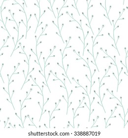 Vector floral pattern in doodle style with leaves. Gentle, spring floral background. Design artistic element for card, print, template, wallpaper, texture, textile.