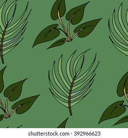 Vector floral pattern in doodle style with flowers and leaves. Gentle, spring floral background.