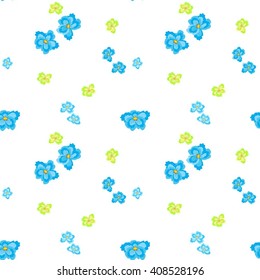 Vector floral pattern in doodle style with flowers and leaves. Gentle, spring floral background. Wallpaper seamless flower pattern. Painted flowers ~ seamless vector background