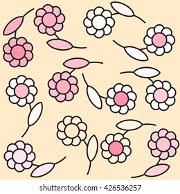 Vector floral pattern in doodle style with flowers. Gentle, spring floral background. Print on textile.