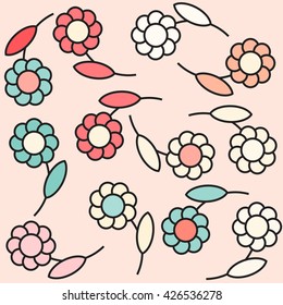 Vector floral pattern in doodle style with flowers. Gentle, spring floral background. Print on textile.