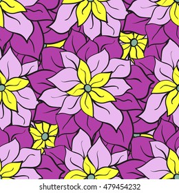Vector floral pattern in doodle style with flowers. Gentle, spring