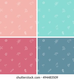 Vector floral pattern in doodle style with flowers and leaves. Gentle floral background.