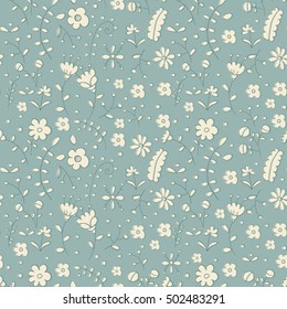 Vector floral pattern in doodle style with flowers and leaves. Gentle, floral background/can be used for kid's or baby's shirt design/fashion print design/fashion graphic/t-shirt/kids wear