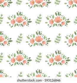 Vector floral pattern in doodle style with flowers and leaves. Gentle spring floral background and leaf seamless nature pattern. Spring or summer texture vintage blossom romantic textile print.