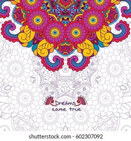 Vector floral pattern in doodle style with flowers and leaves. Gentle, spring summer floral background