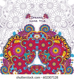 Vector floral pattern in doodle style with flowers and leaves. Gentle, spring summer floral background