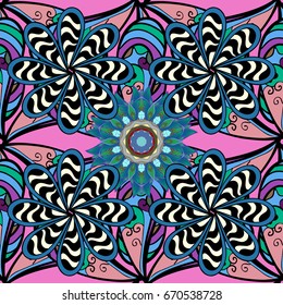 Vector floral pattern in doodle style with flowers. Gentle, spring floral on colorful background. Vector illustration.