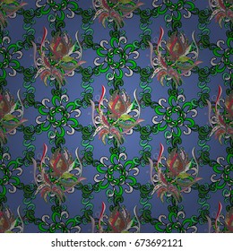 Vector floral pattern in doodle style with leaves. Gentle, summer floral on colorful background. Vector illustration.