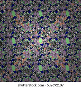 Vector floral pattern in doodle style with flowers and leaves. Gentle, spring floral on colored background. Vector illustration.