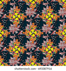 Vector floral pattern in doodle style with flowers. Gentle, spring floral background. Flowers on colorful background.